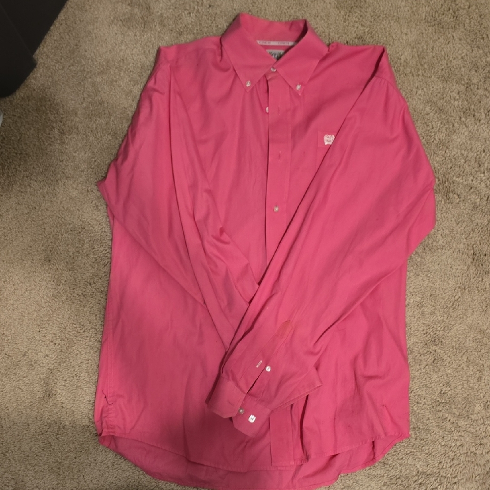 Cinch Men's Vibrant Pink Casual Button-Down Shirt, Small